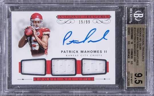 2017 Panini National Treasures Rookie NFL Gear Triple Material Signatures #15 Patrick Mahomes Signed Patch Rookie Cad (#15/99) - BGS GEM MINT 9.5/BGS 10